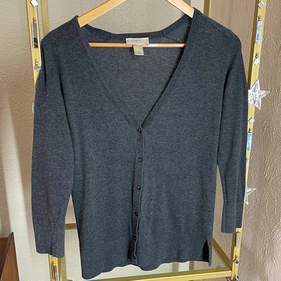 Ann Taylor Loft Cotton Grey Cardigan - Picture 1 of 3